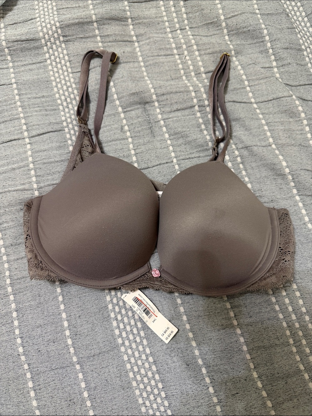 Victoria's Secret Taupe Lace-Trim Padded Underwire Bra